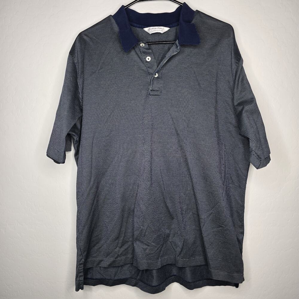 Brooks Brothers Polo Shirt Mens XL Blue White Micro Check 100% Cotton Short Slee